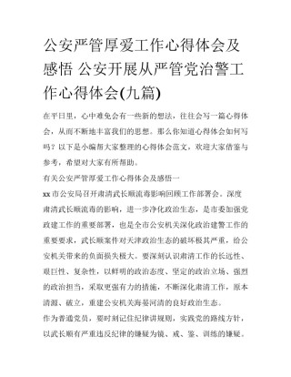 公安严管厚爱工作心得体会及感悟 公安开展从严管党治警工作心得体会(九篇)