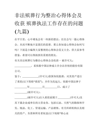 非法殡葬行为整治心得体会及收获 殡葬执法工作存在的问题(九篇)