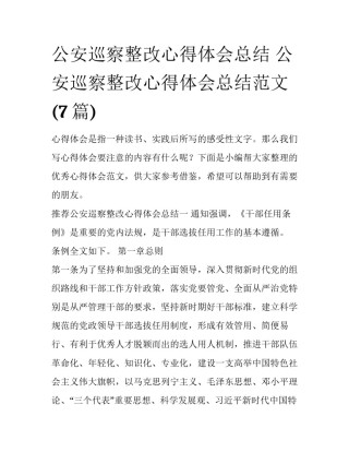 公安巡察整改心得体会总结 公安巡察整改心得体会总结范文(7篇)
