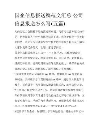 国企信息报送稿范文汇总 公司信息报送怎么写(五篇)