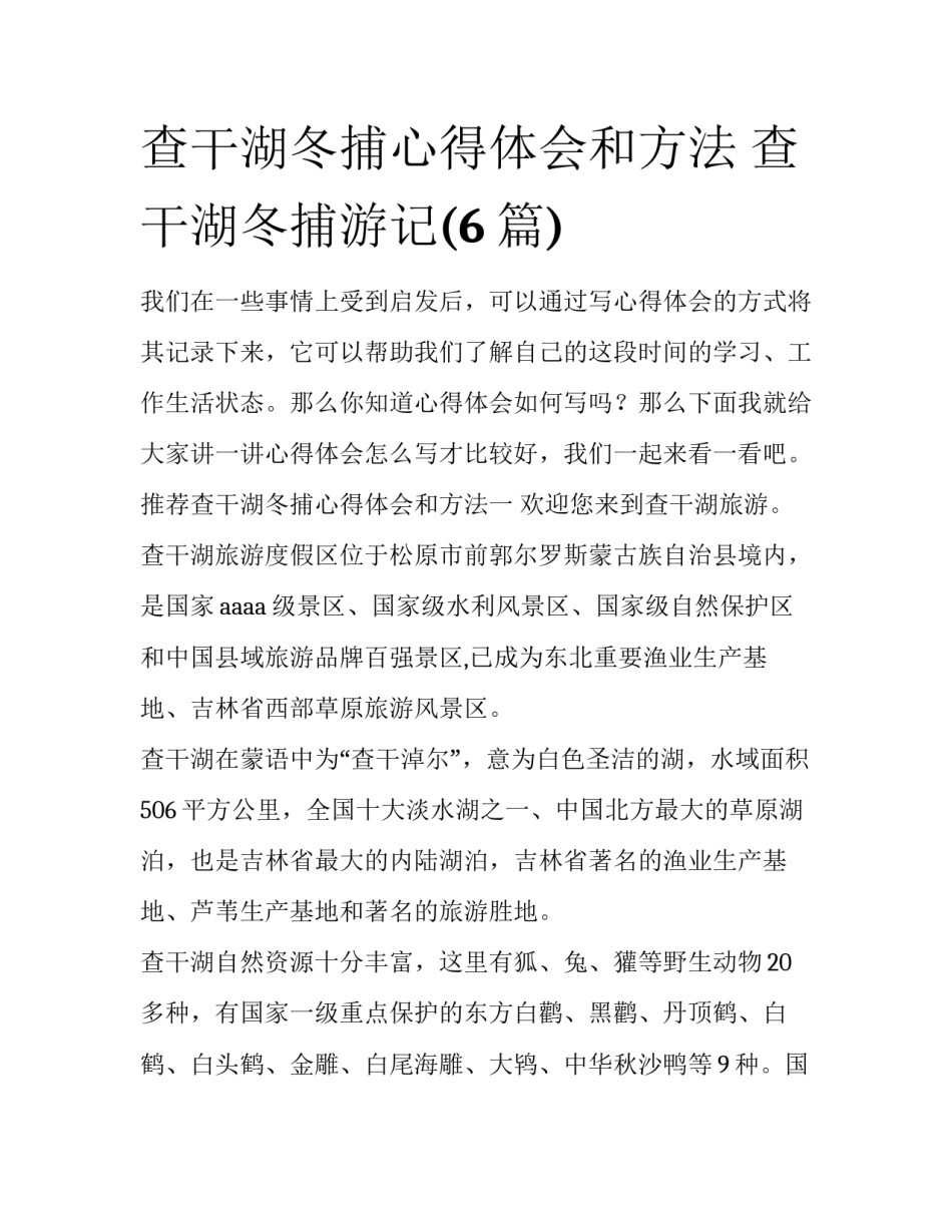 查干湖冬捕心得体会和方法 查干湖冬捕游记(6篇)_第1页
