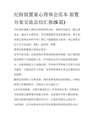 纪检留置案心得体会范本 留置办案交流总结汇报(5篇)