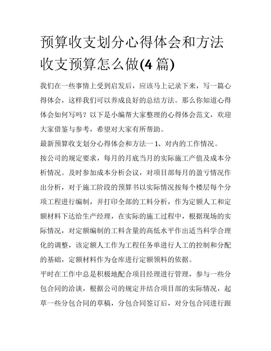 预算收支划分心得体会和方法 收支预算怎么做(4篇)_第1页