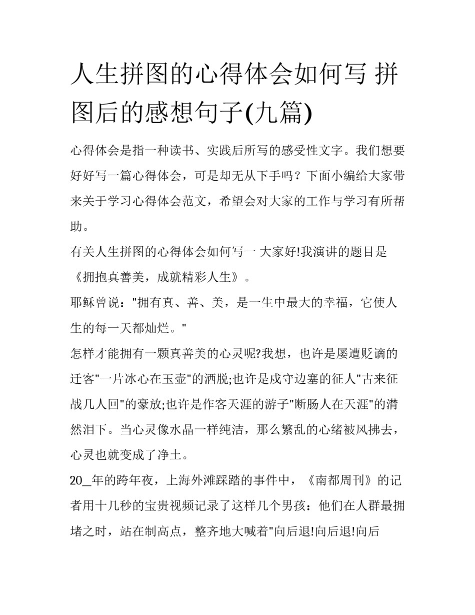 人生拼图的心得体会如何写 拼图后的感想句子(九篇)_第1页
