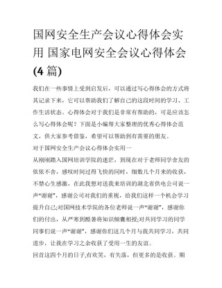国网安全生产会议心得体会实用 国家电网安全会议心得体会(4篇)