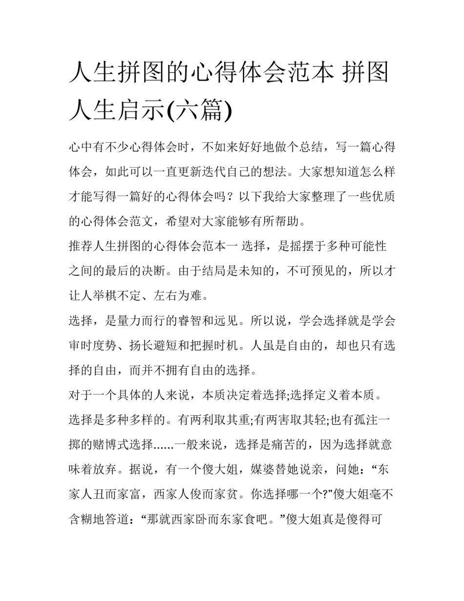 人生拼图的心得体会范本 拼图人生启示(六篇)_第1页