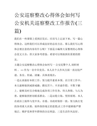 公安巡察整改心得体会如何写 公安机关巡察整改工作报告(三篇)