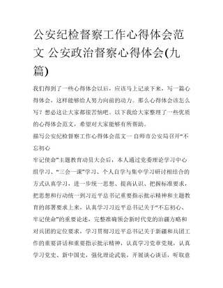公安纪检督察工作心得体会范文 公安政治督察心得体会(九篇)
