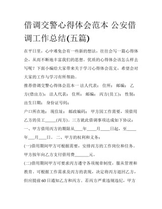 借调交警心得体会范本 公安借调工作总结(五篇)