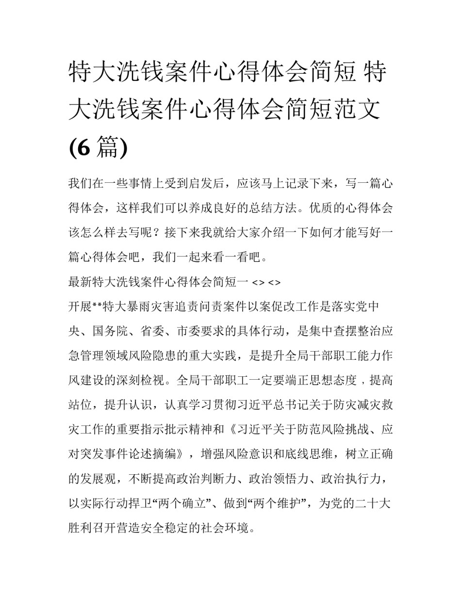 特大洗钱案件心得体会简短 特大洗钱案件心得体会简短范文(6篇)_第1页