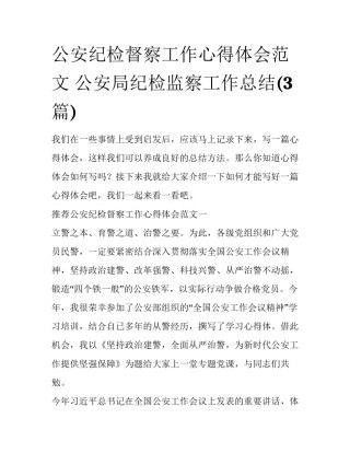 公安纪检督察工作心得体会范文 公安局纪检监察工作总结(3篇)