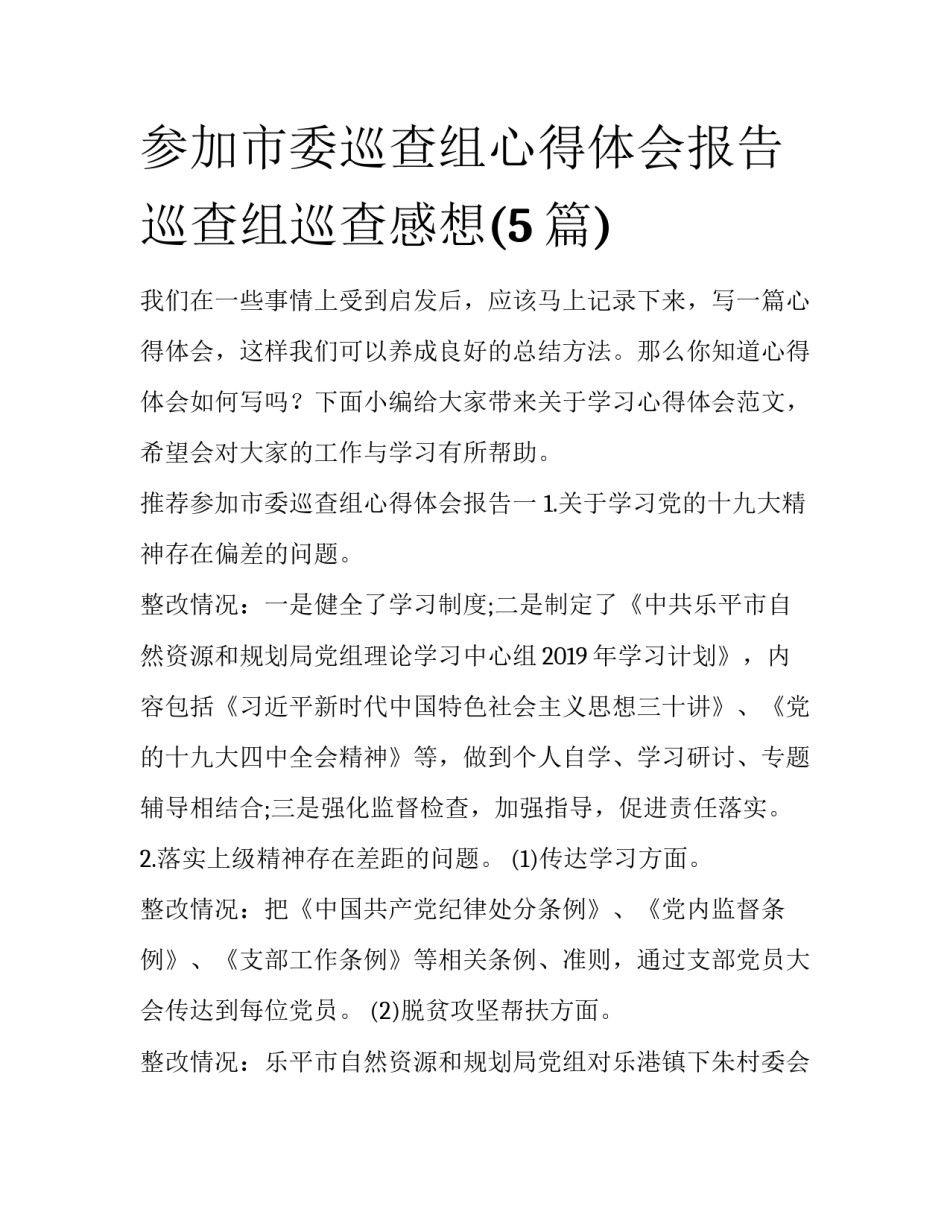 参加市委巡查组心得体会报告 巡查组巡查感想(5篇)_第1页