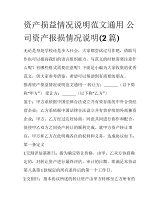 资产损益情况说明范文通用 公司资产报损情况说明(2篇)