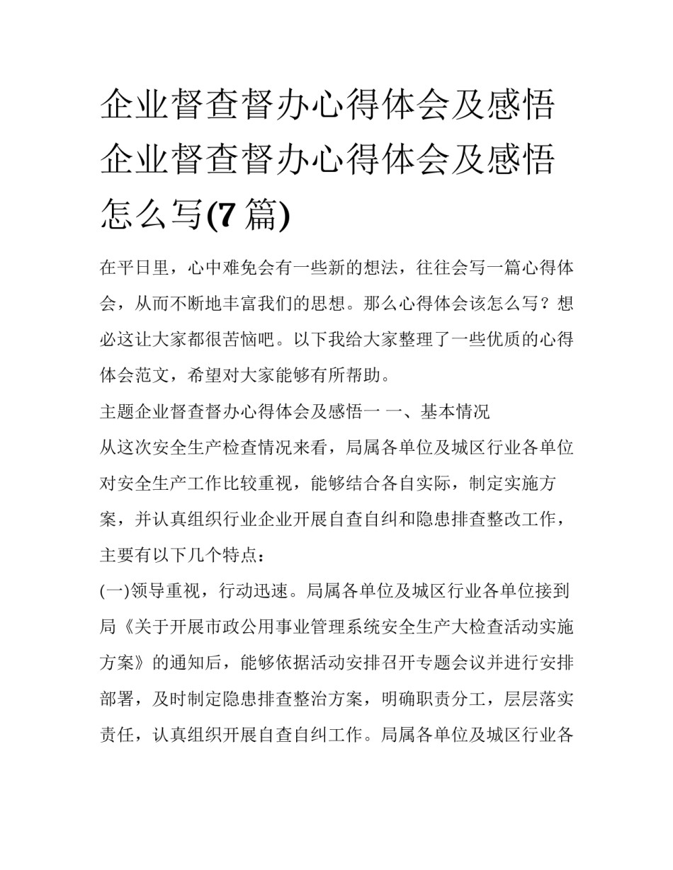 企业督查督办心得体会及感悟 企业督查督办心得体会及感悟怎么写(7篇)_第1页