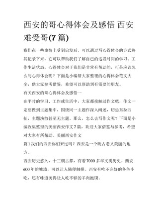 西安的哥心得体会及感悟 西安难受哥(7篇)