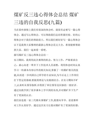煤矿反三违心得体会总结 煤矿三违的自我反思(九篇)