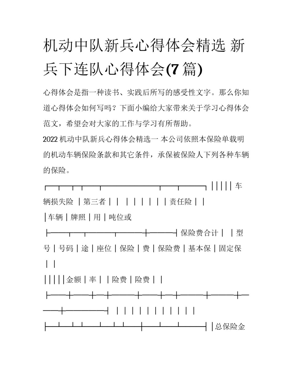 机动中队新兵心得体会精选 新兵下连队心得体会(7篇)_第1页