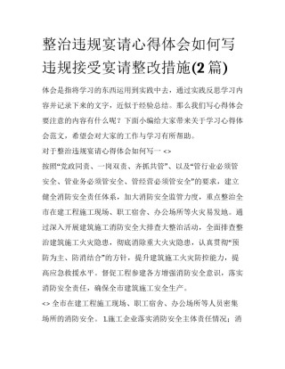 整治违规宴请心得体会如何写 违规接受宴请整改措施(2篇)