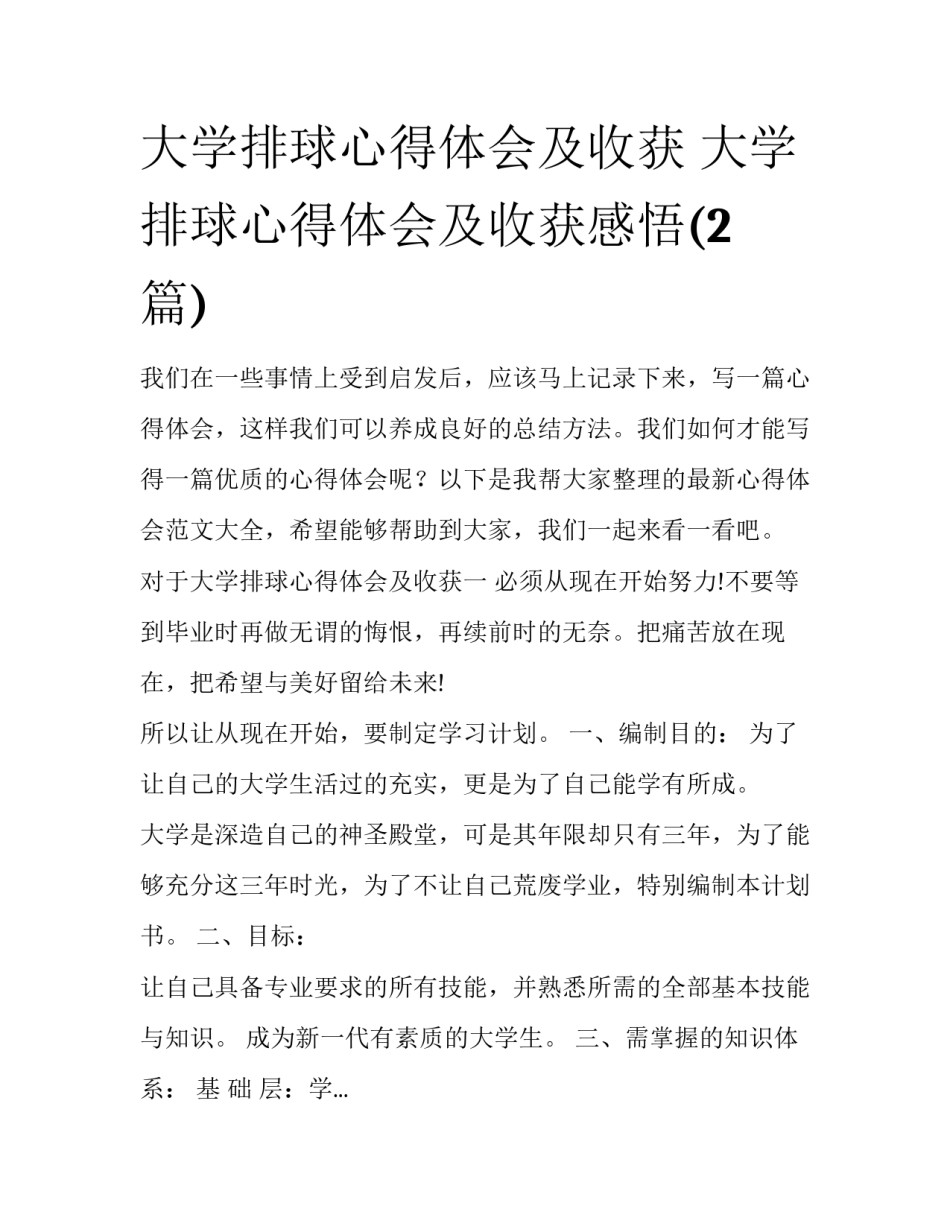 大学排球心得体会及收获 大学排球心得体会及收获感悟(2篇)_第1页