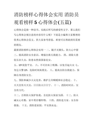 消防榜样心得体会实用 消防员观看榜样5心得体会(五篇)