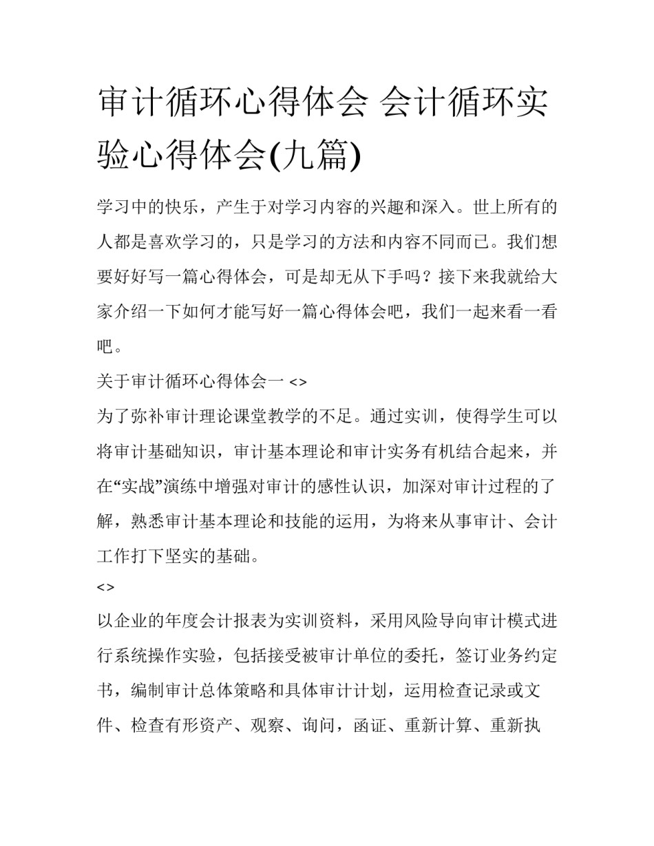 审计循环心得体会 会计循环实验心得体会(九篇)_第1页