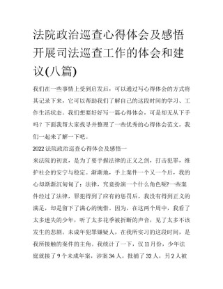 法院政治巡查心得体会及感悟 开展司法巡查工作的体会和建议(八篇)
