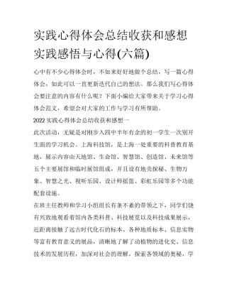 实践心得体会总结收获和感想 实践感悟与心得(六篇)