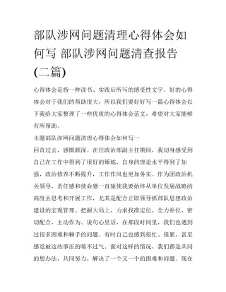 部队涉网问题清理心得体会如何写 部队涉网问题清查报告(二篇)