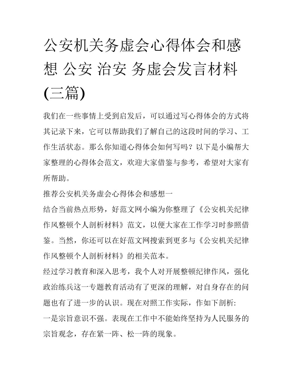 公安机关务虚会心得体会和感想 公安 治安 务虚会发言材料(三篇)_第1页