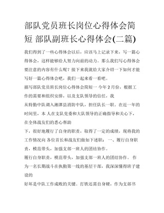 部队党员班长岗位心得体会简短 部队副班长心得体会(二篇)