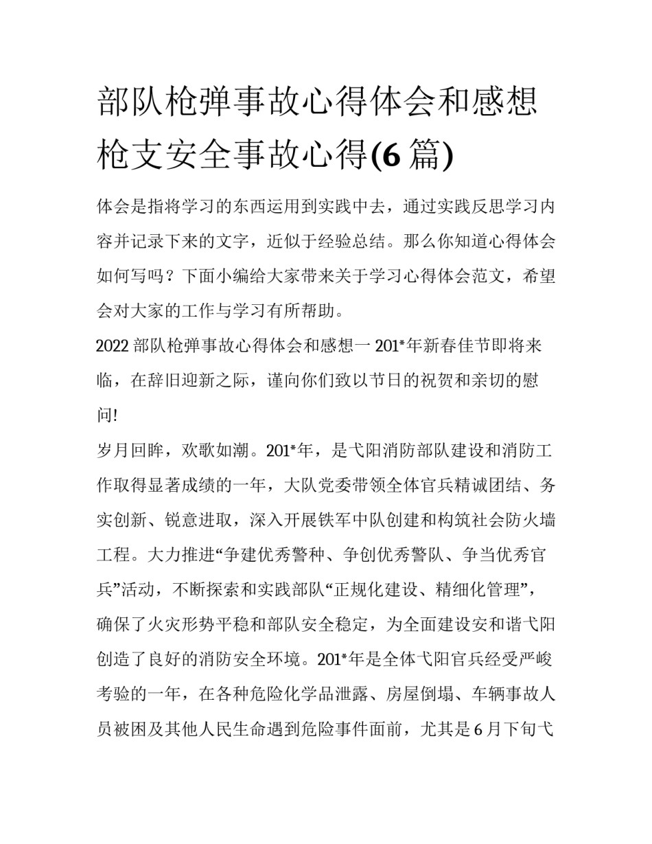 部队枪弹事故心得体会和感想 枪支安全事故心得(6篇)_第1页