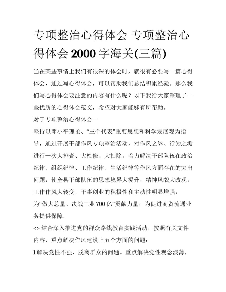 专项整治心得体会 专项整治心得体会2000字海关(三篇)_第1页