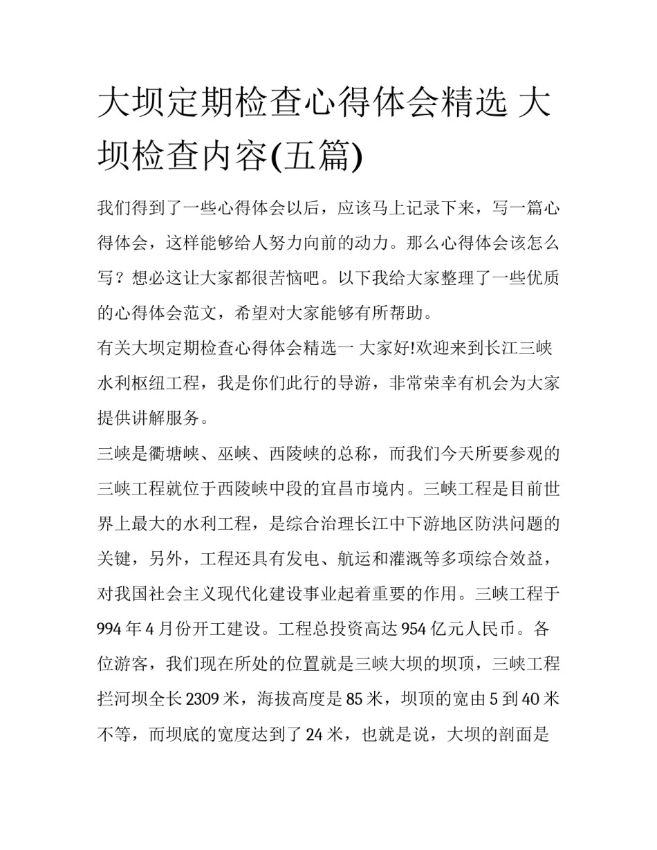 大坝定期检查心得体会精选 大坝检查内容(五篇)_第1页