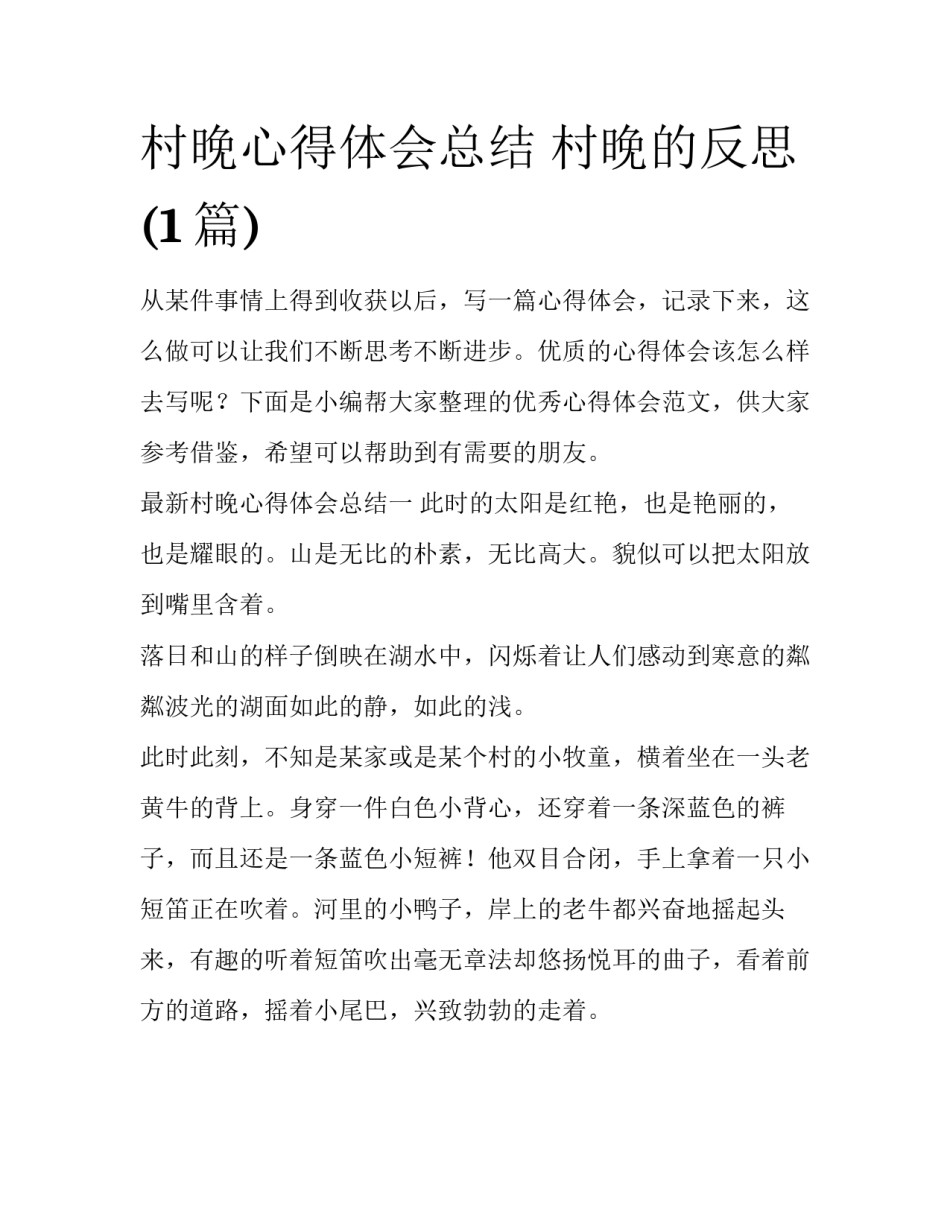 村晚心得体会总结 村晚的反思(1篇)_第1页