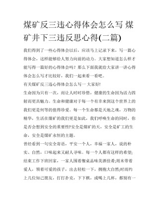 煤矿反三违心得体会怎么写 煤矿井下三违反思心得(二篇)