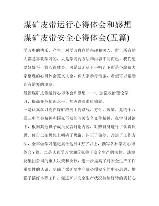 煤矿皮带运行心得体会和感想 煤矿皮带安全心得体会(五篇)