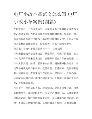 电厂小改小革范文怎么写 电厂小改小革案例(四篇)