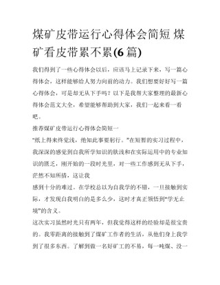 煤矿皮带运行心得体会简短 煤矿看皮带累不累(6篇)