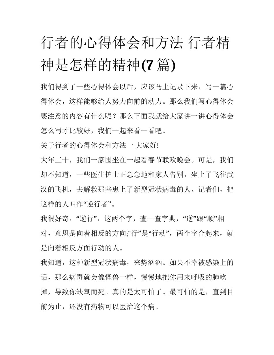 行者的心得体会和方法 行者精神是怎样的精神(7篇)_第1页