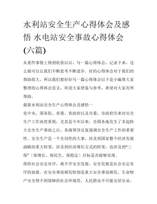 水利站安全生产心得体会及感悟 水电站安全事故心得体会(六篇)