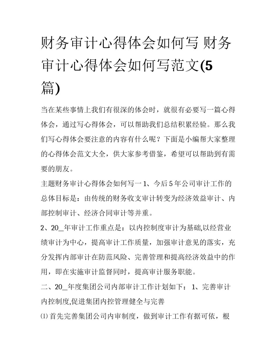 财务审计心得体会如何写 财务审计心得体会如何写范文(5篇)_第1页