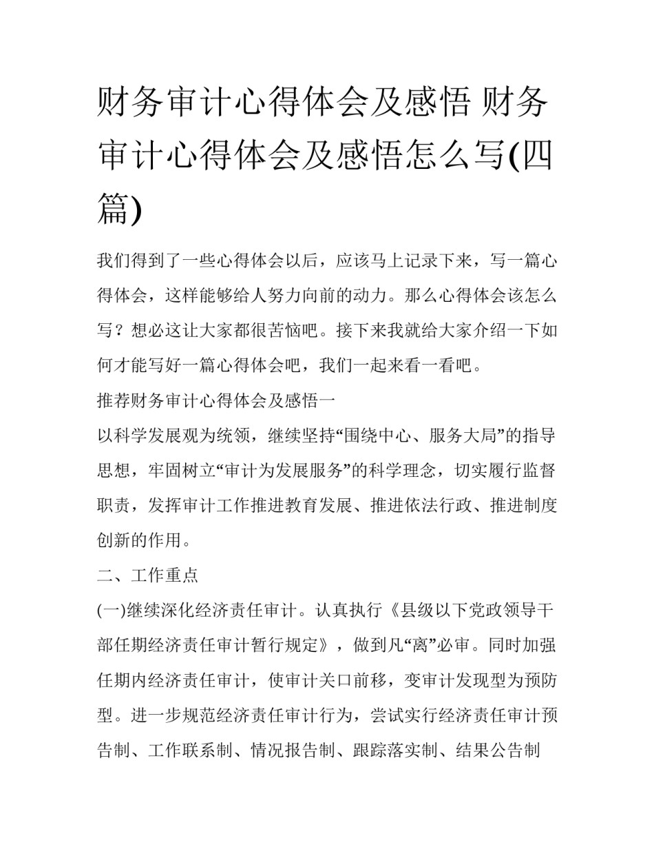 财务审计心得体会及感悟 财务审计心得体会及感悟怎么写(四篇)_第1页
