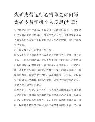 煤矿皮带运行心得体会如何写 煤矿皮带司机个人反思(九篇)