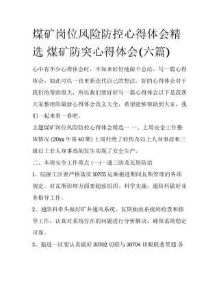 煤矿岗位风险防控心得体会精选 煤矿防突心得体会(六篇)