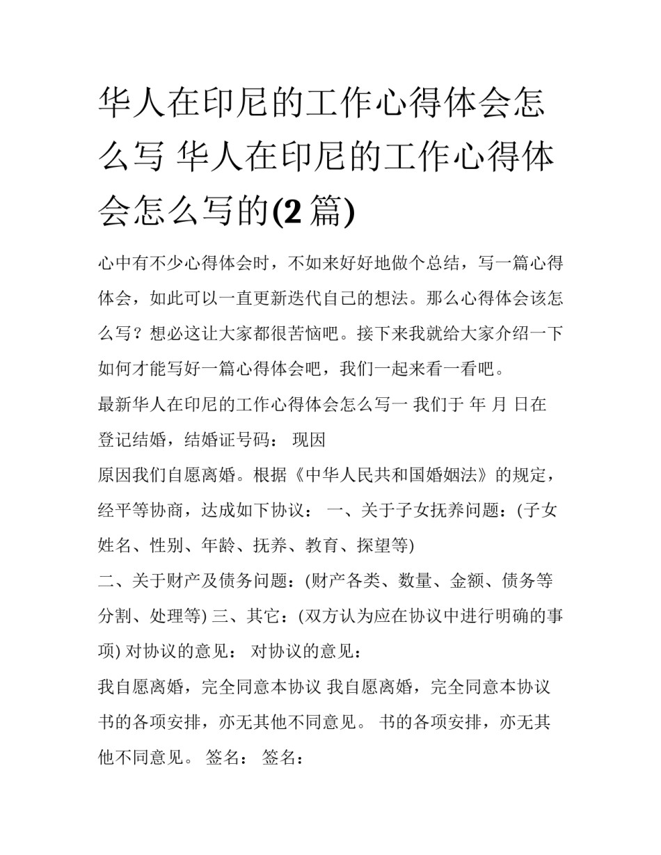 华人在印尼的工作心得体会怎么写 华人在印尼的工作心得体会怎么写的(2篇)_第1页