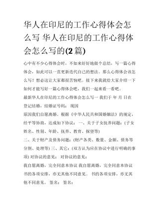 华人在印尼的工作心得体会怎么写 华人在印尼的工作心得体会怎么写的(2篇)