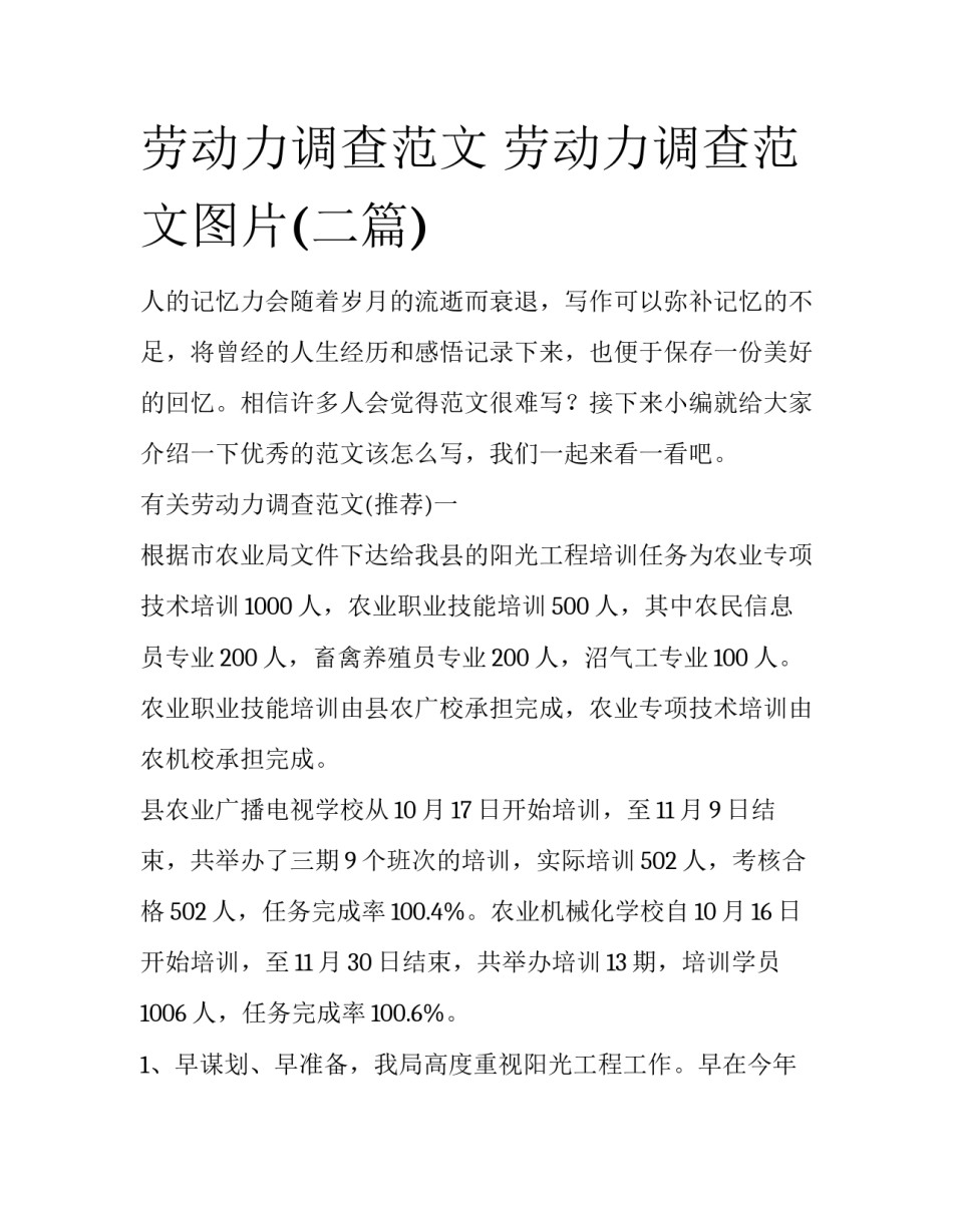 劳动力调查范文 劳动力调查范文图片(二篇)_第1页