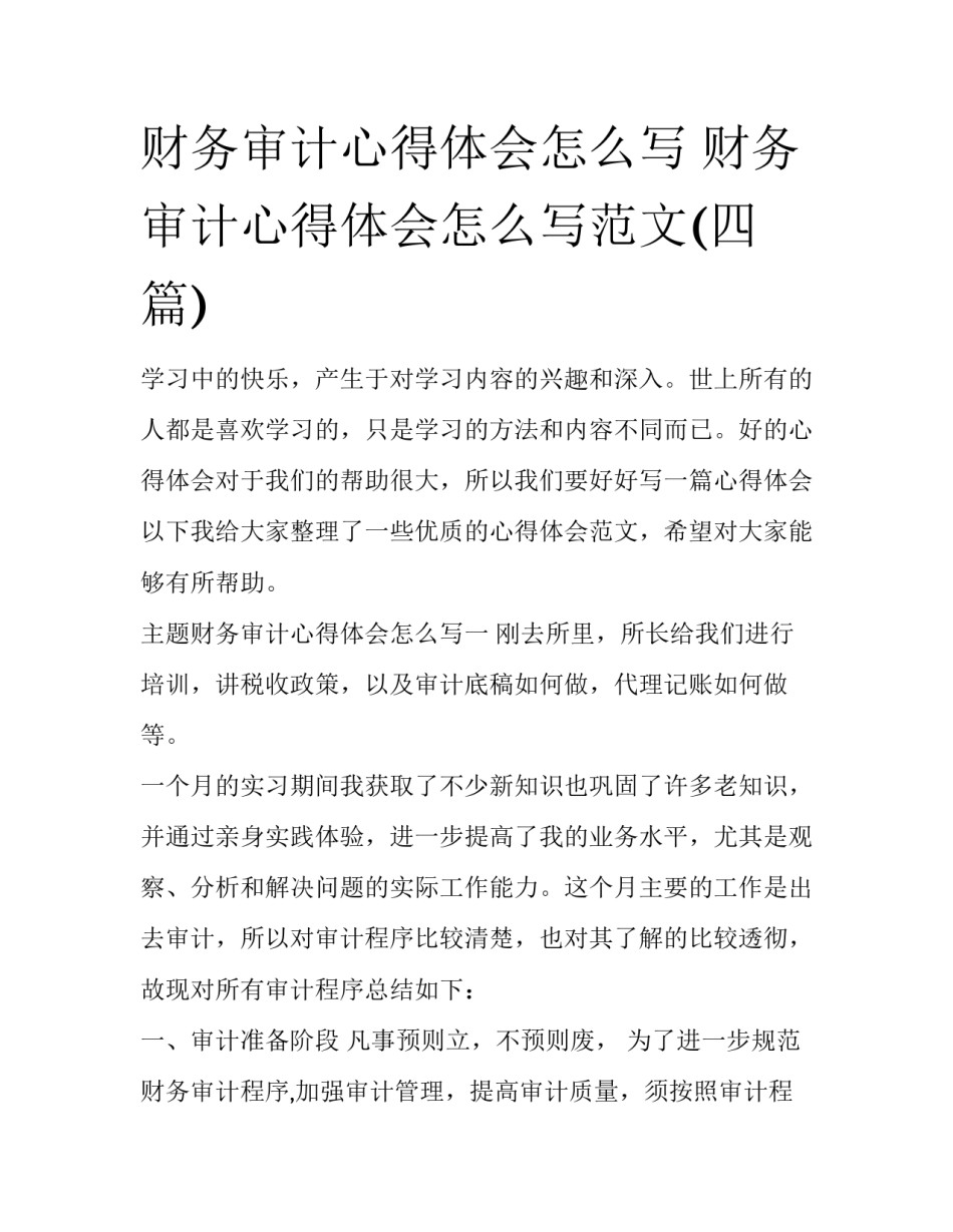 财务审计心得体会怎么写 财务审计心得体会怎么写范文(四篇)_第1页
