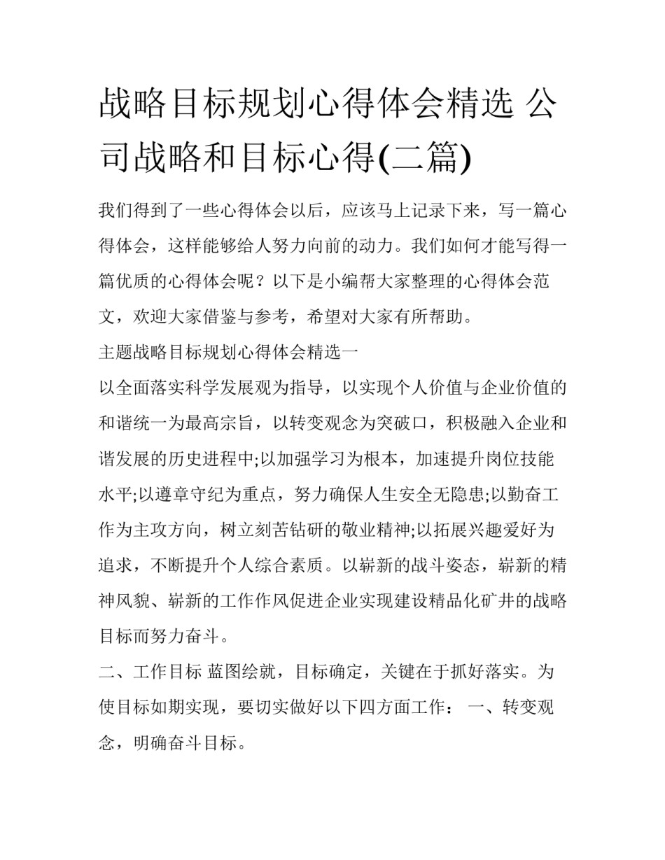 战略目标规划心得体会精选 公司战略和目标心得(二篇)_第1页