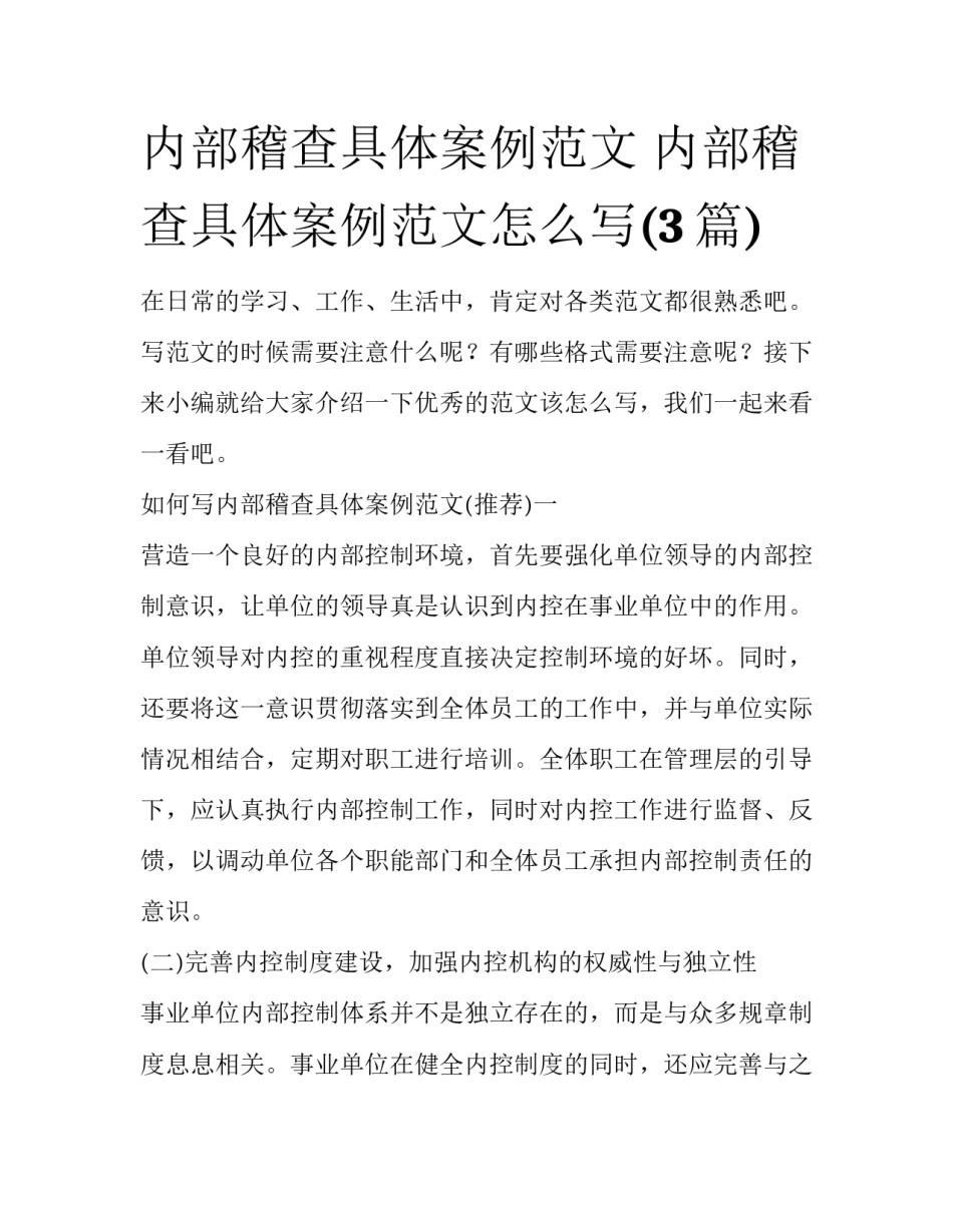 内部稽查具体案例范文 内部稽查具体案例范文怎么写(3篇)_第1页